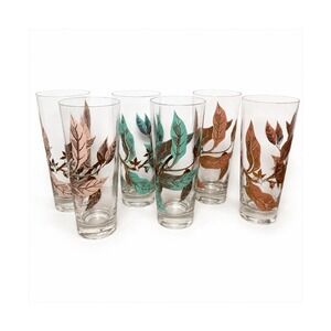 VTG Georgian China Canadian Wheat Tumblers Set 6 Pink Aqua Tan MCM